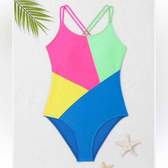 SHEIN Other - NWT SHEIN Colorblock One Piece Swimsuit Low Back French Cut Size Medium